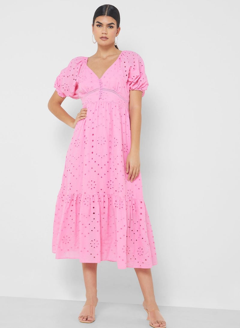 Puff Sleeve Schiffli Dress