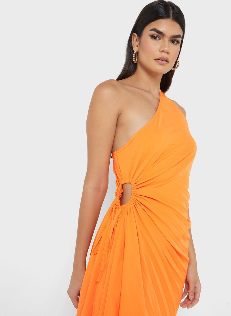 One Shoulder Dress With Pleats