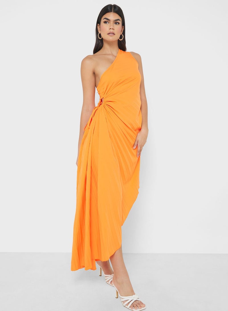 One Shoulder Dress With Pleats