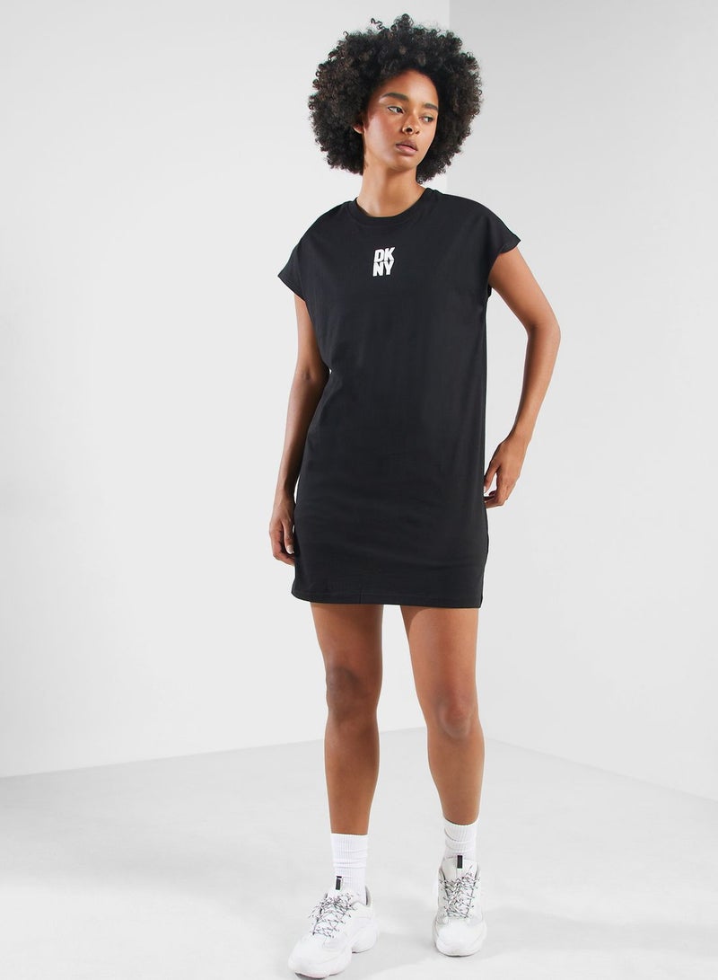 Crew Neck Logo Printed Dress