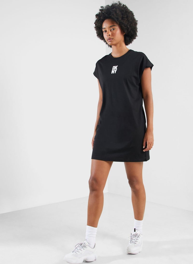 Crew Neck Logo Printed Dress