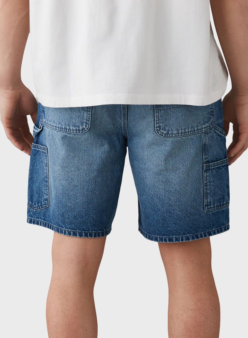 Denim High Waist Carpenter Short