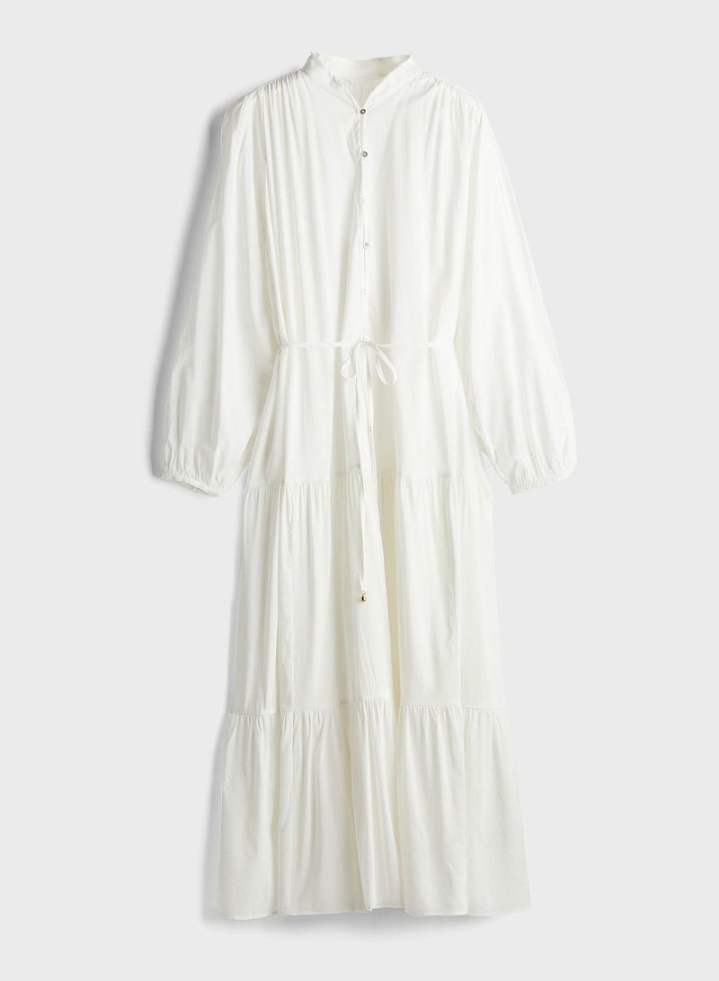 Tiered Drawstring Detail Beach Dress