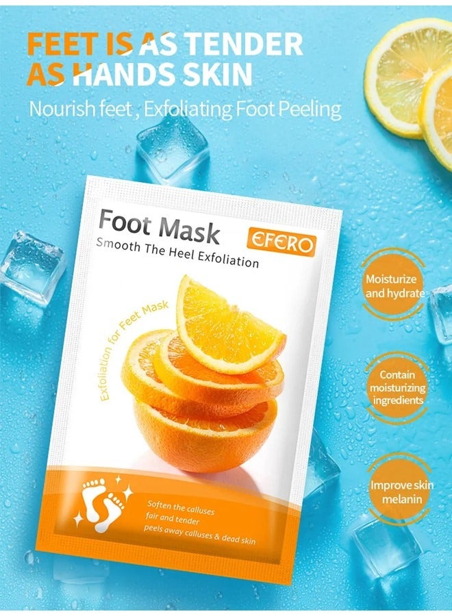3 Pieces Foot Peeling and Exfoliating Mask, Dead Skin Removing Sock - Avocado, Orange, Peach