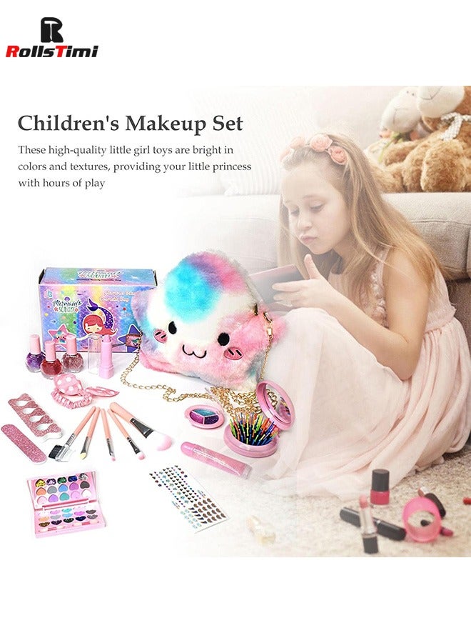 Kids Makeup Kit for Girls, Washable and Safe & Non-Toxic Real Makeup Beauty Toys Set with Stylish Bag