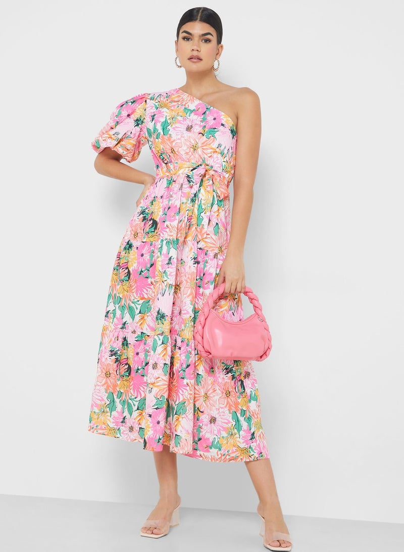 One Shoulder Printed  Dress