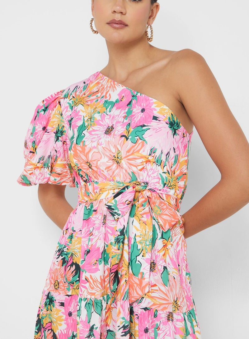 One Shoulder Printed  Dress