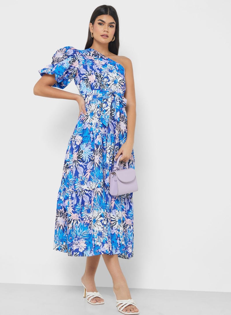 One Shoulder Printed  Dress