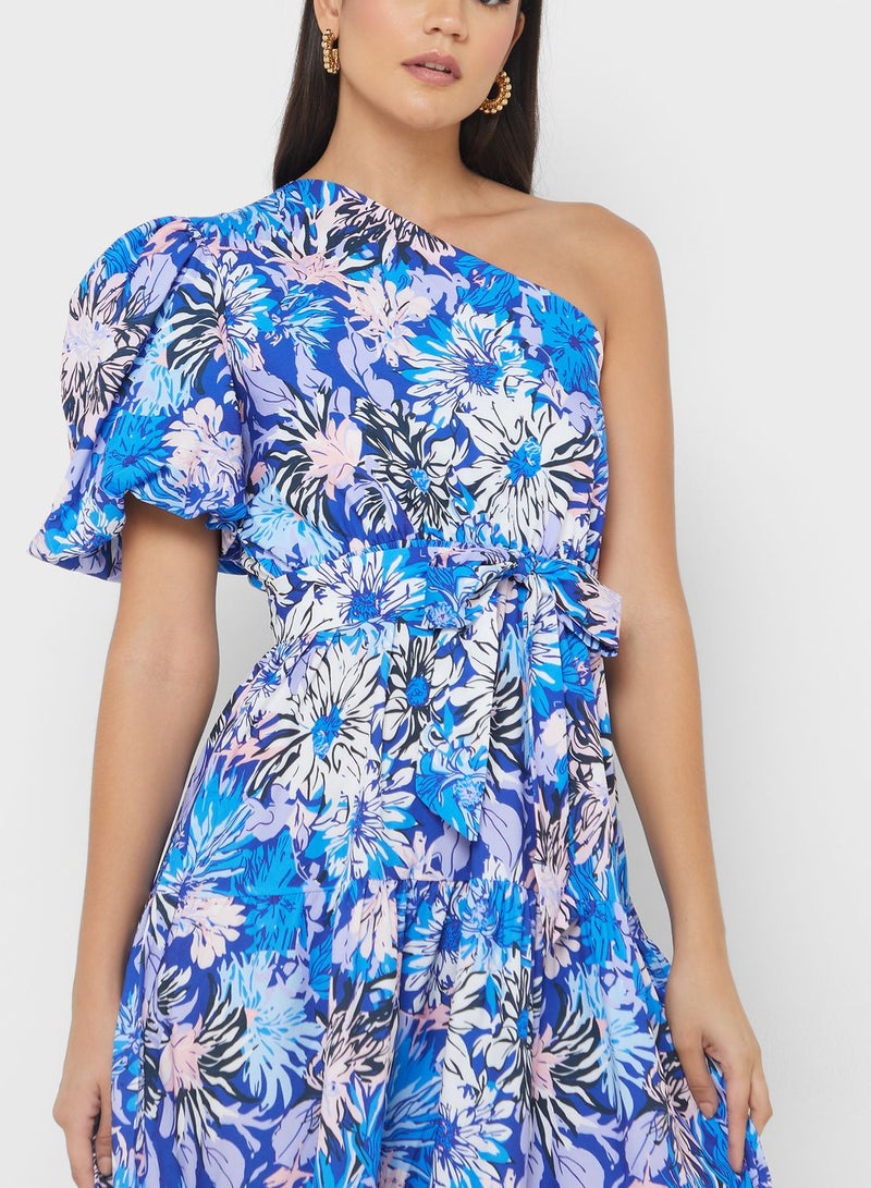 One Shoulder Printed  Dress