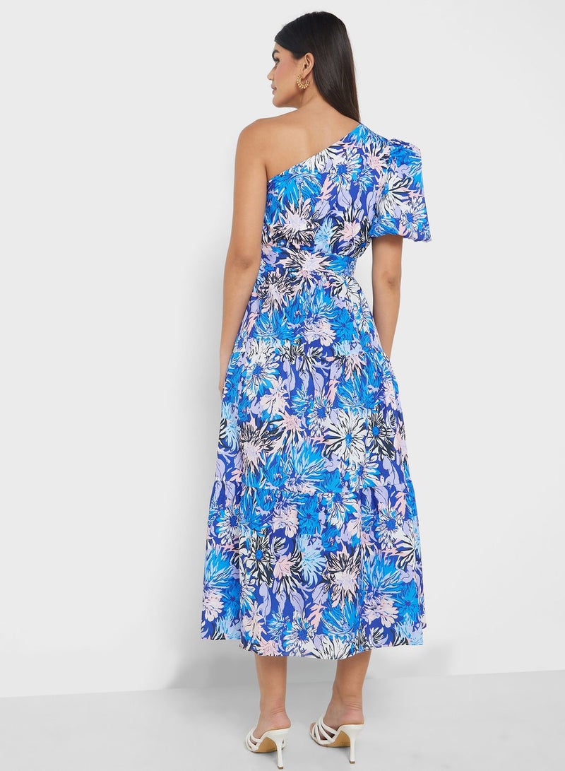 One Shoulder Printed  Dress