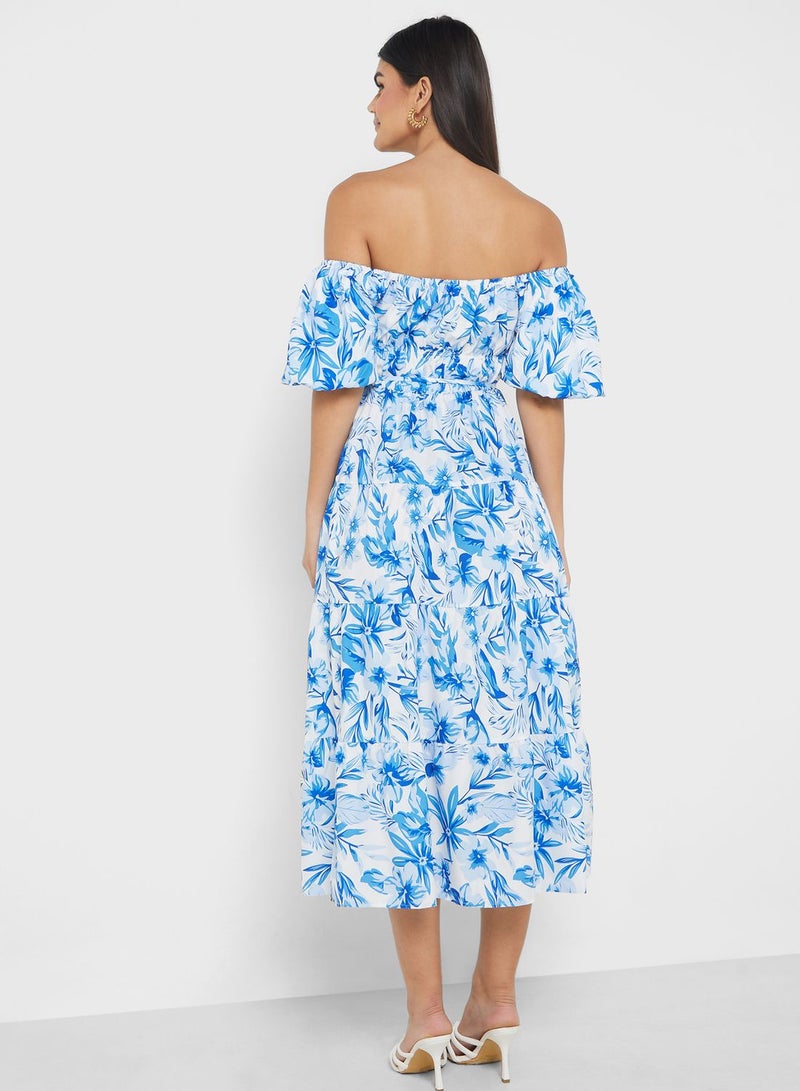 Off Shoulder Printed Dress