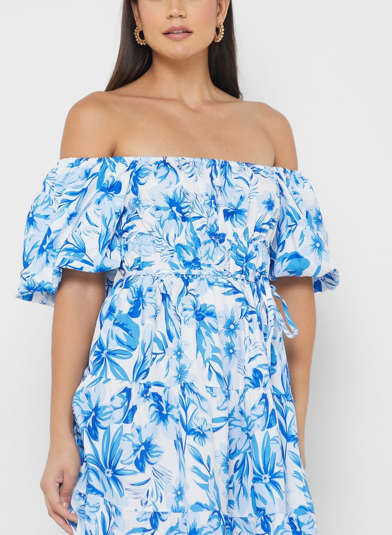 Off Shoulder Printed Dress