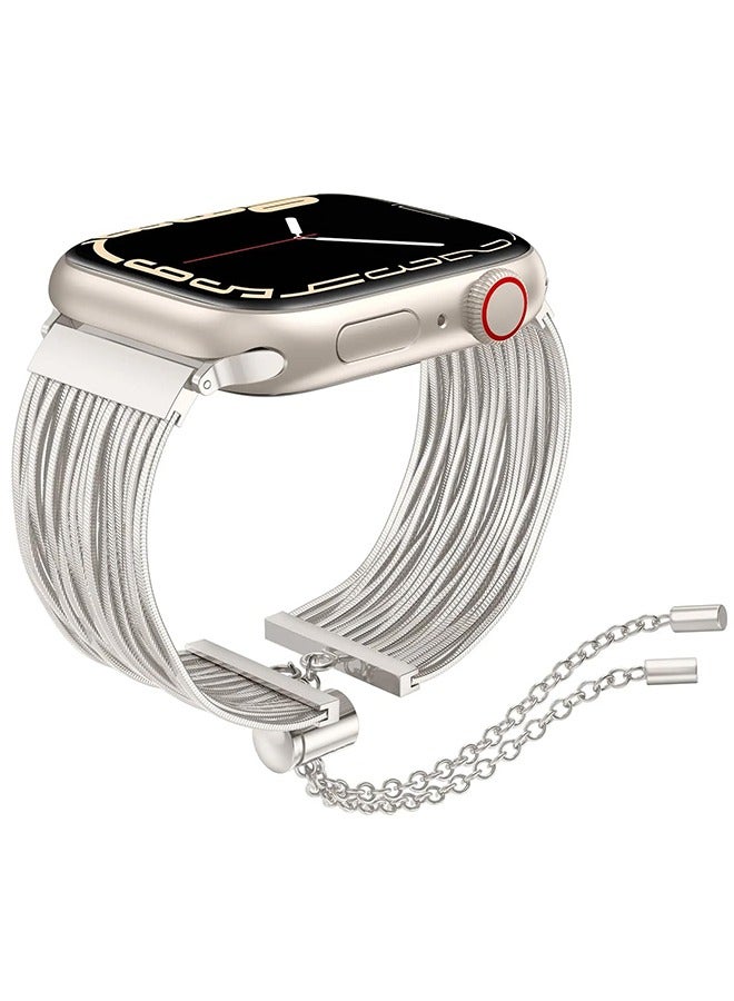 Stainless Steel Tassel Band For Apple Watch Series 10 9 8 7 6 5 4 SE, 38/40/41/42mm Dressy Chain Metal Wristband Strap -StarLight