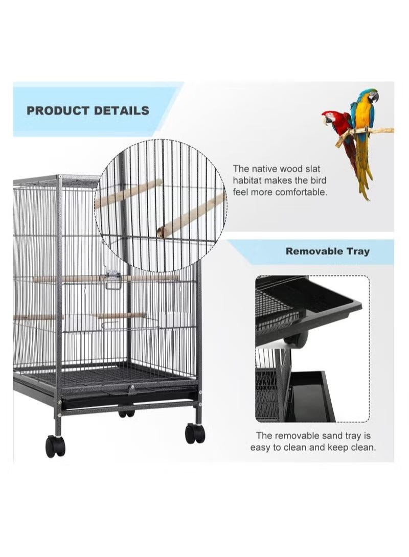 Metal Pet Bird Cage,73CM Wrought Iron Bird Cage with Rolling Stand, Pet Parrot Metal Bird Cage Black