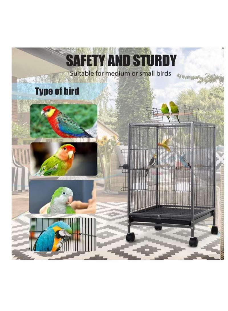 Metal Pet Bird Cage,73CM Wrought Iron Bird Cage with Rolling Stand, Pet Parrot Metal Bird Cage Black
