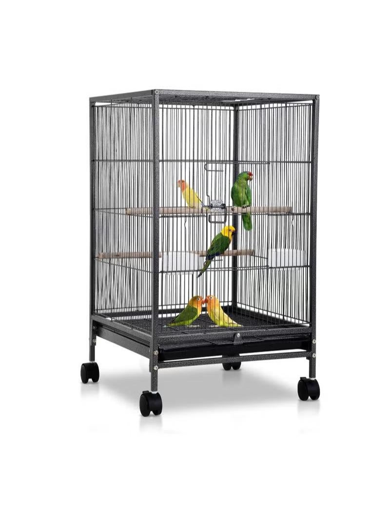 Metal Pet Bird Cage,73CM Wrought Iron Bird Cage with Rolling Stand, Pet Parrot Metal Bird Cage Black
