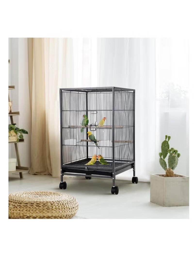Metal Pet Bird Cage,73CM Wrought Iron Bird Cage with Rolling Stand, Pet Parrot Metal Bird Cage Black