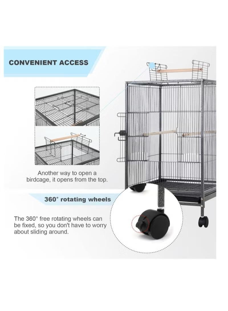 Metal Pet Bird Cage,73CM Wrought Iron Bird Cage with Rolling Stand, Pet Parrot Metal Bird Cage Black