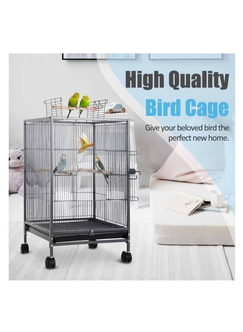 Metal Pet Bird Cage,73CM Wrought Iron Bird Cage with Rolling Stand, Pet Parrot Metal Bird Cage Black