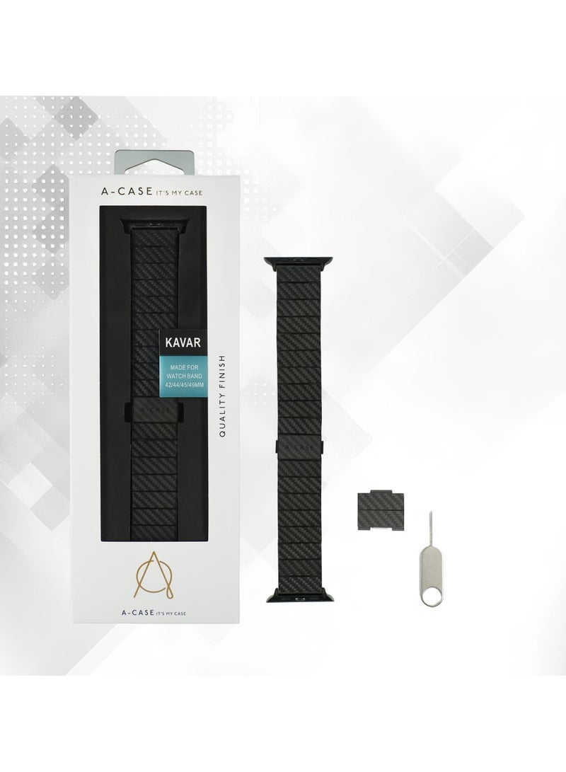 A-CASE Kavar Carbon Fiber Watch Band Compatible with 7/6/SE/5/4/3/2/1 Series Lightweight Customizable Size - Black