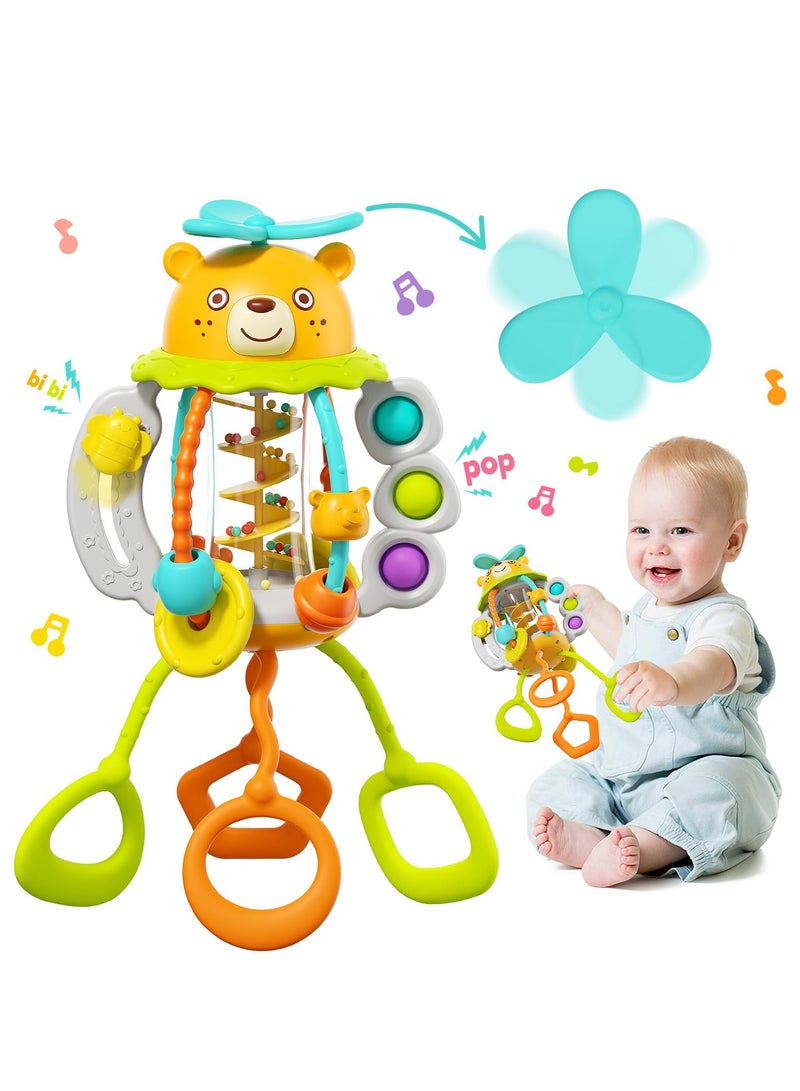 Baby Sensory Teething Toys Silicone Pull String Rattle Toys Montessori Food Grade Silicone Pull String Activity Toy for 0-18 Months Baby First Birthday Gift for Boys Girls BPA Free