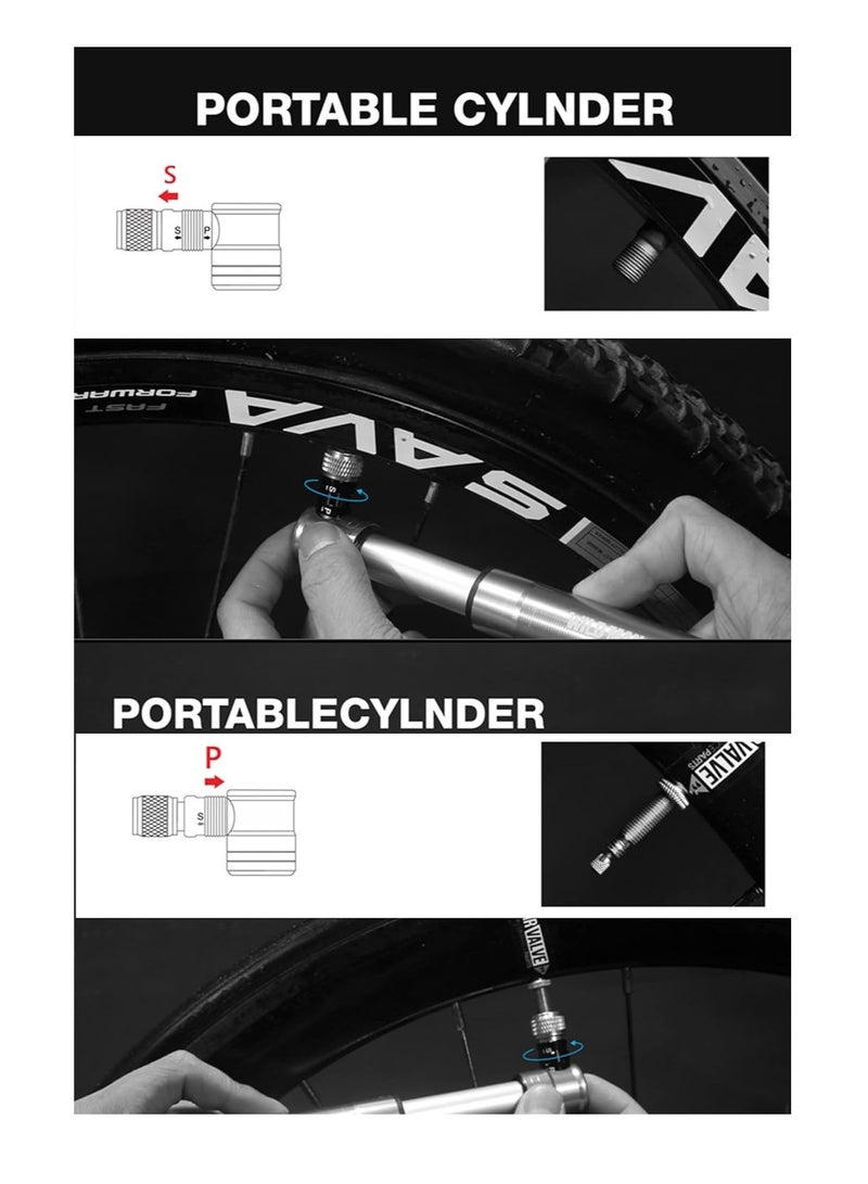 Mini Bike Pump, Alloy Portable Bicycle Tire Pump, Hand Tyre Pumps, Super Fast Tyre Inflation and Easy to Switch Between Schrader and Presta Valve, Perfect for Road, Mountain and BMX Bikes
