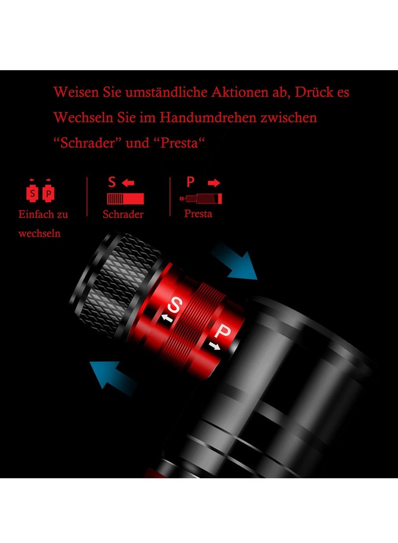 Mini Bike Pump, Alloy Portable Bicycle Tire Pump, Hand Tyre Pumps, Super Fast Tyre Inflation and Easy to Switch Between Schrader and Presta Valve, Perfect for Road, Mountain and BMX Bikes