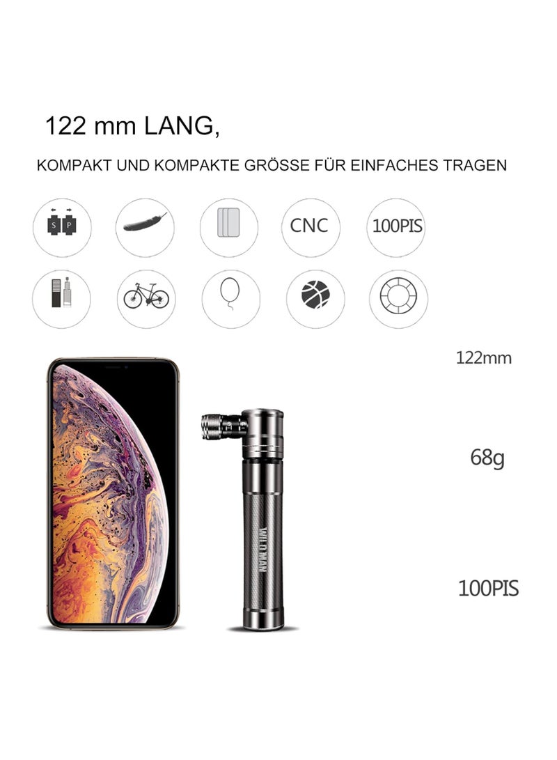 Mini Bike Pump, Alloy Portable Bicycle Tire Pump, Hand Tyre Pumps, Super Fast Tyre Inflation and Easy to Switch Between Schrader and Presta Valve, Perfect for Road, Mountain and BMX Bikes