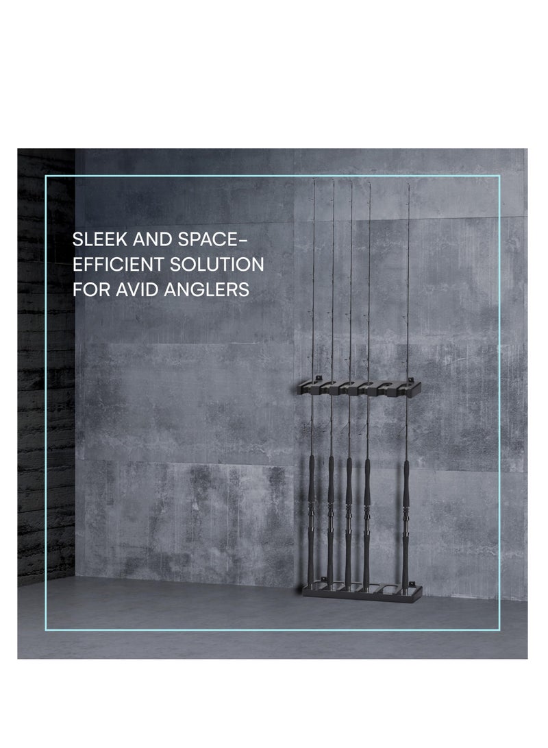 Fishing Rod Holders for Garage, Holds Up to 6 Rods or Combos,  Secure Storage Rods, Fishing Pole Rack, Organizer Wall Rod Holder, Heat & Impact Resistant, 2.6''x12.6''x3.1'' (Black)