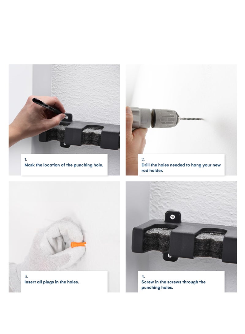 Fishing Rod Holders for Garage, Holds Up to 6 Rods or Combos,  Secure Storage Rods, Fishing Pole Rack, Organizer Wall Rod Holder, Heat & Impact Resistant, 2.6''x12.6''x3.1'' (Black)