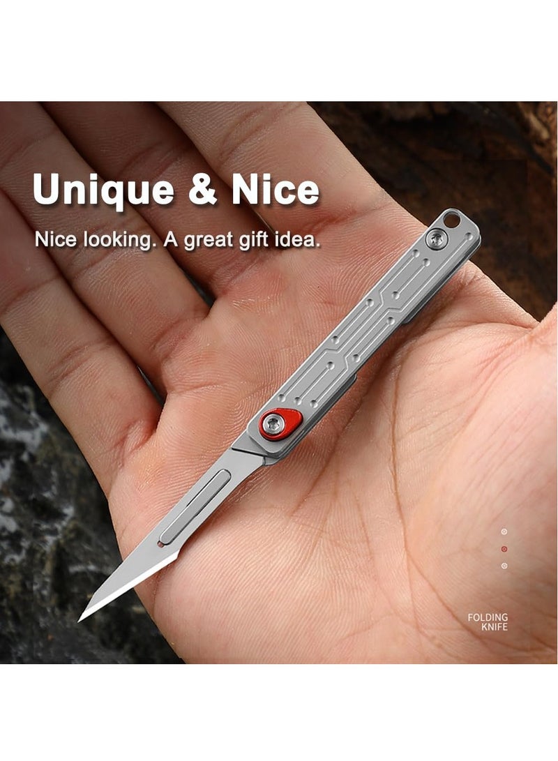 Small Keychain Knife, Mini Folding Pocket Knife with 10pcs Replaceable Surgical Blades, Scalpels Utility Knives, EDC Box Cutter for Women and Men
