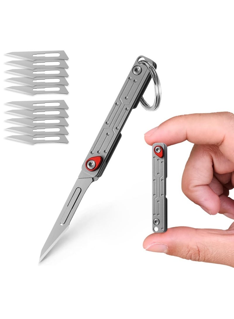 Small Keychain Knife, Mini Folding Pocket Knife with 10pcs Replaceable Surgical Blades, Scalpels Utility Knives, EDC Box Cutter for Women and Men