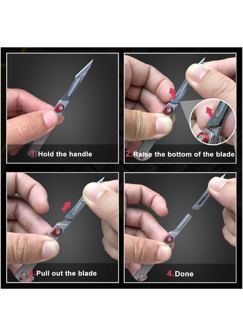 Small Keychain Knife, Mini Folding Pocket Knife with 10pcs Replaceable Surgical Blades, Scalpels Utility Knives, EDC Box Cutter for Women and Men