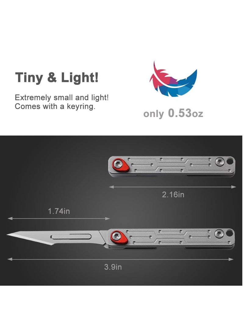 Small Keychain Knife, Mini Folding Pocket Knife with 10pcs Replaceable Surgical Blades, Scalpels Utility Knives, EDC Box Cutter for Women and Men