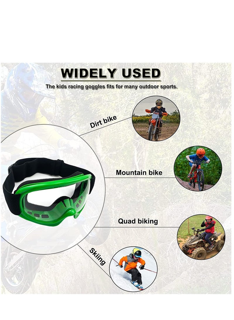 Kids Dirt Bike Goggles Impact, Resistant Adjustable Child Youth ATV Motorcycle Off-Road Riding Motocross Racing Cycling Goggles Glasses for Boys and Girls (Green)