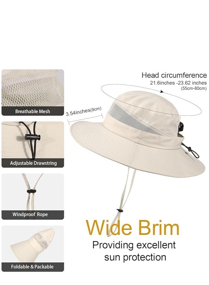 Waterproof Bucket Sun Hat for Women Wide Brim Breathable Mesh UPF50+ Safari Hat Criss Cross Ponytail Hole Outdoor Rain Hat