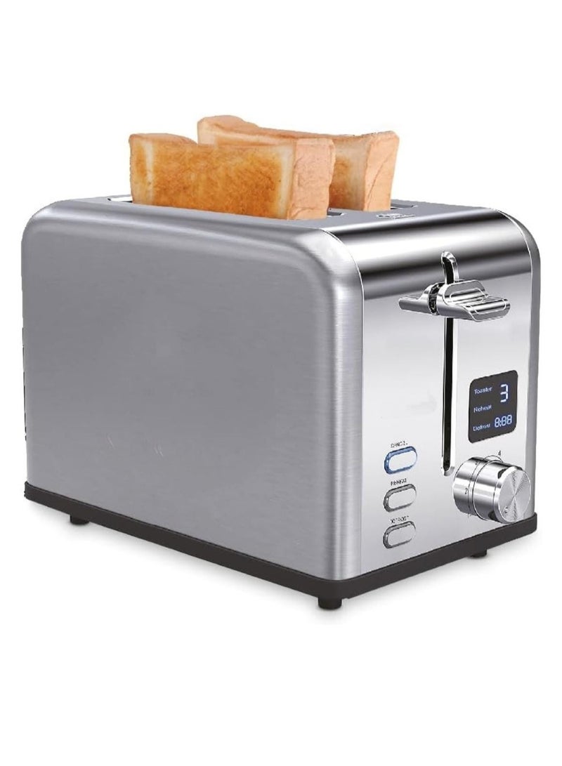 Bread Toaster 2 Slice with Bun Warmer, 1050W - Stainless Steel Toaster with Adjustable Browning Control and Extra Wide Slots