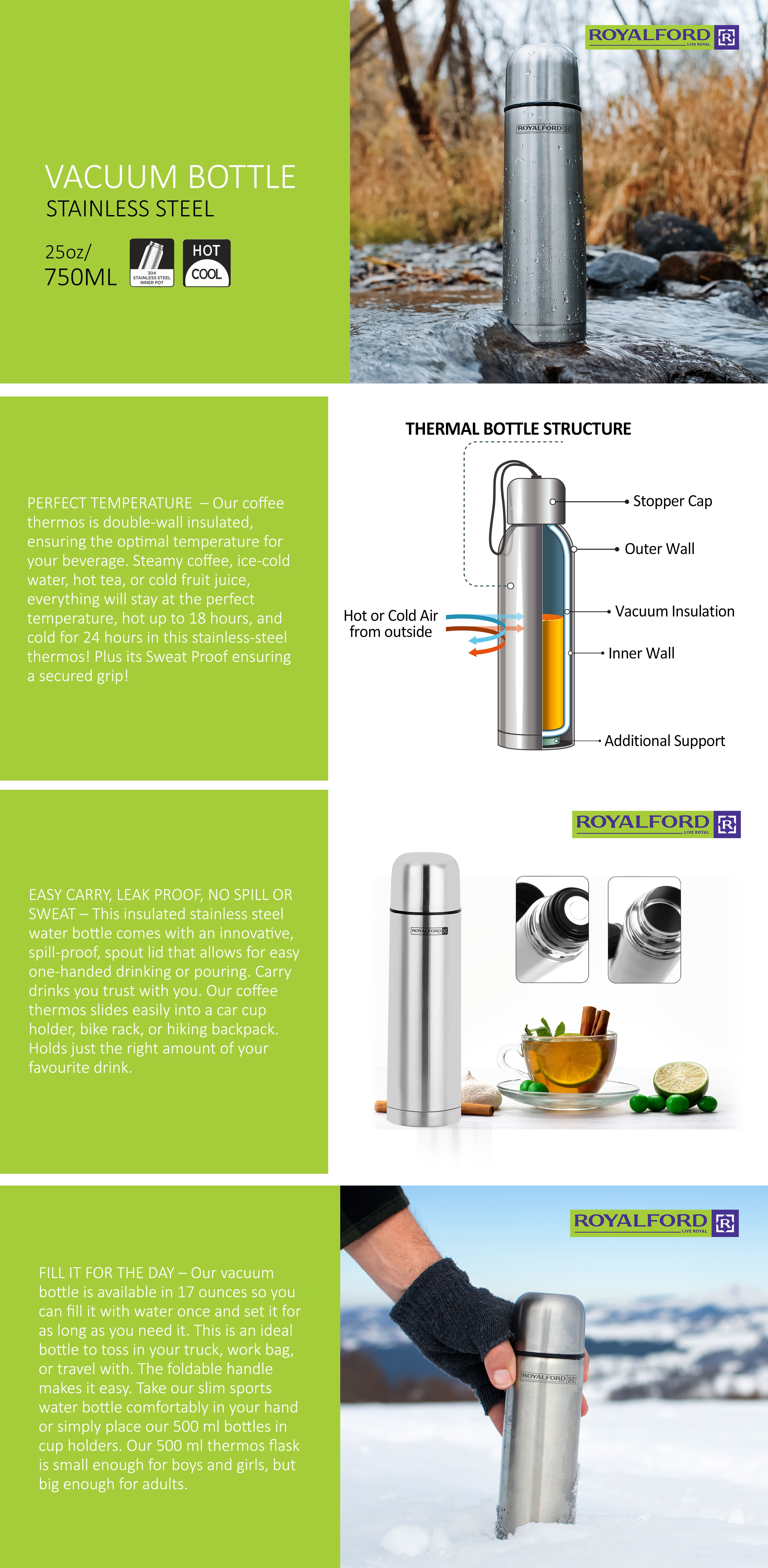 Stainless Steel Vacuum Bottle Silver 750ml