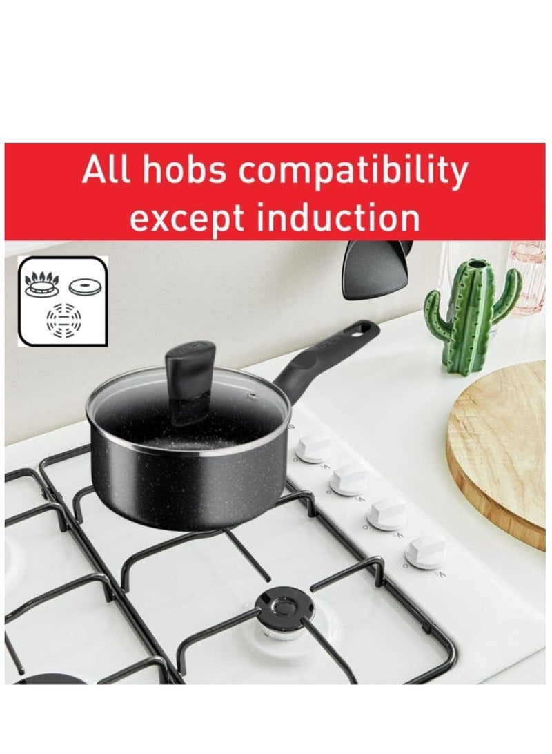 TEFAL Cookware Set | Dark Stone 7 pc Cooking Set | Non-stick | stewpots 22/24 cm+lids | saucepan 16 cm | frypan 24 cm | B491S785 black 6.91cm