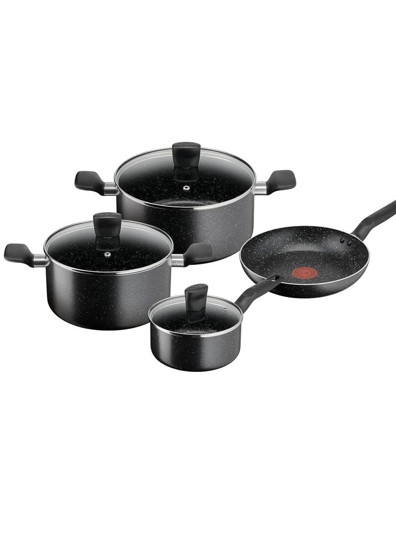 TEFAL Cookware Set | Dark Stone 7 pc Cooking Set | Non-stick | stewpots 22/24 cm+lids | saucepan 16 cm | frypan 24 cm | B491S785 black 6.91cm
