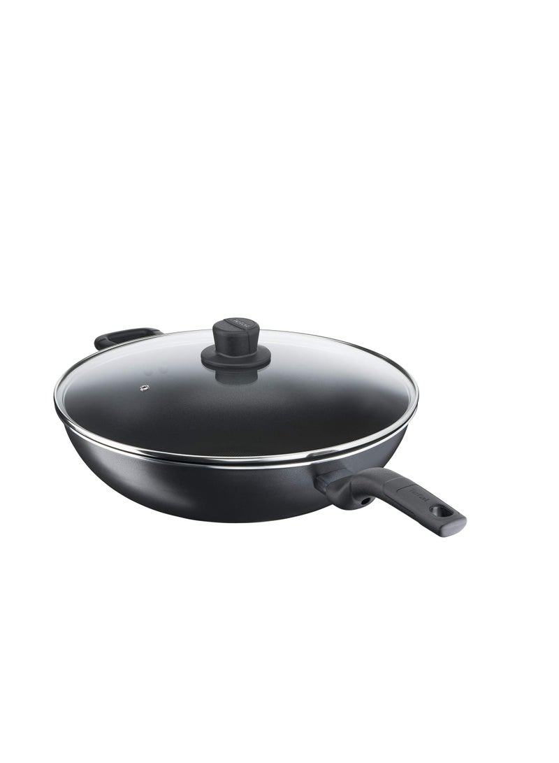 TEFAL Wok Pan with Lid | Cook Easy Xl 36 cm Frying Pan |Non Stick Frypan | Aluminium | Black |  | B5039296 Black 36cmcm