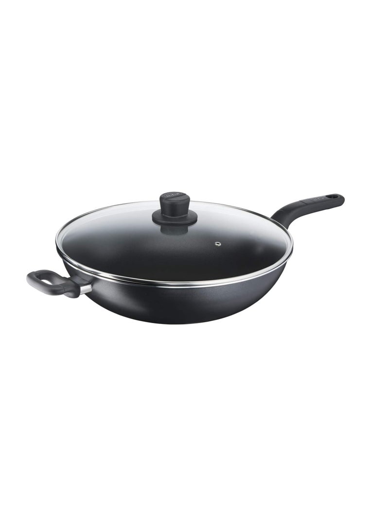 TEFAL Wok Pan with Lid | Cook Easy Xl 36 cm Frying Pan |Non Stick Frypan | Aluminium | Black |  | B5039296 Black 36cmcm