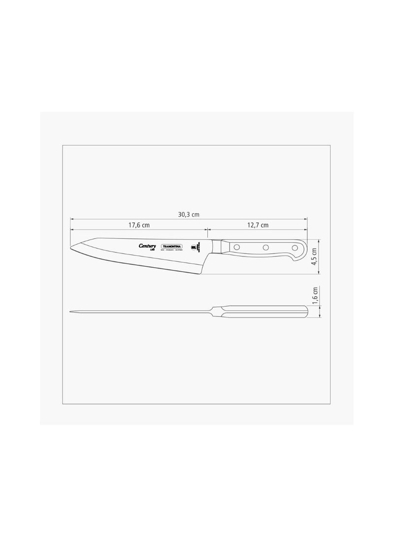 Tramontina Century 7 Inches Cook Knife with Stainless Steel Blade and Black Polycarbonate Handle, Made Brazil