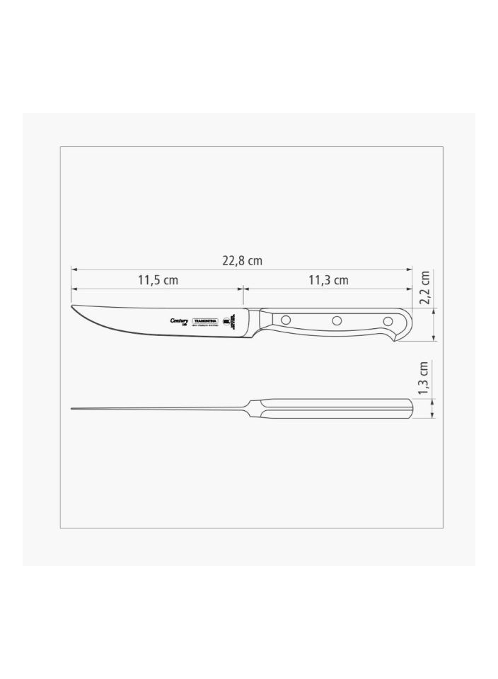 Tramontina Century 5 Inches Steak Knife with Stainless Steel Blade and Black Polycarbonate Handle, Made Brazil