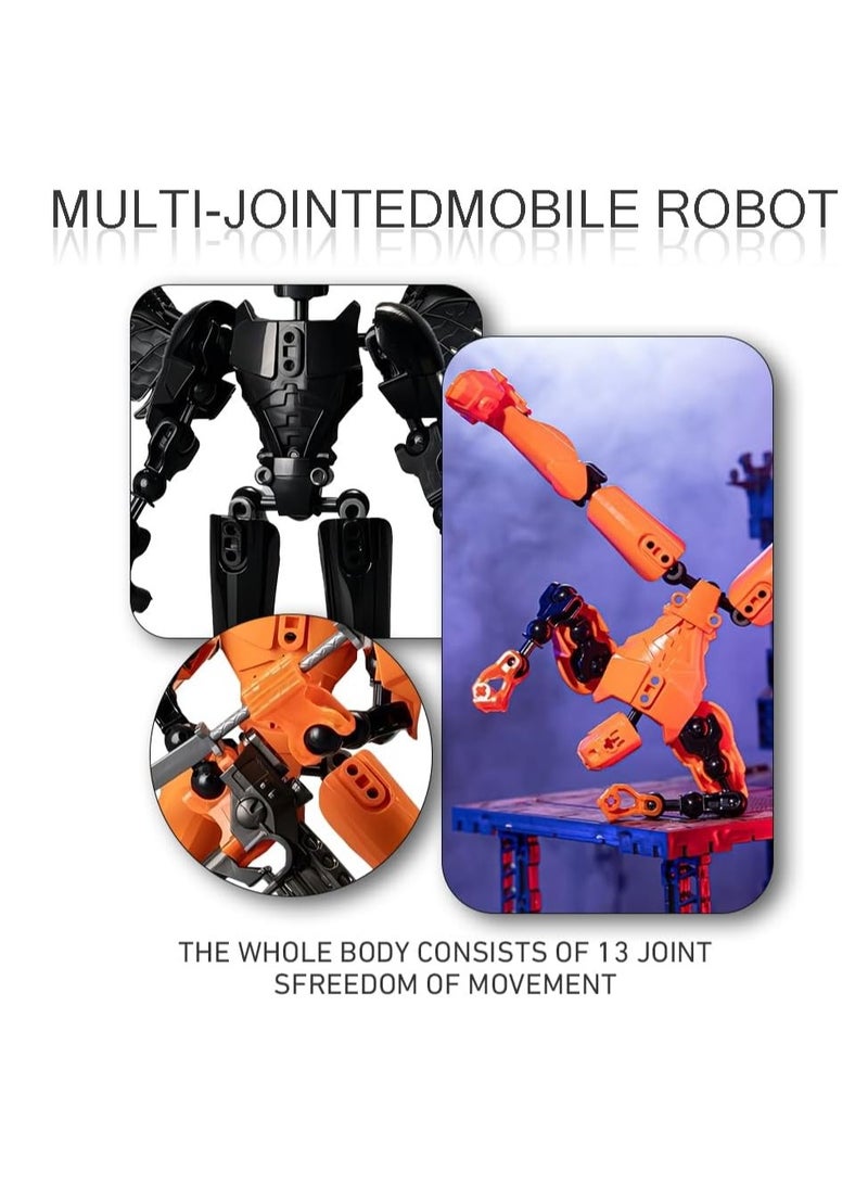 2PCS T13 Action Figure, 3D Printed 9-inch Multi-Jointed Action Figures T13, T13 Dummy Robot 3D Printed Multi-Jointed Movable Robo, Desktop Decorations for Game Lovers (Black and Orange)