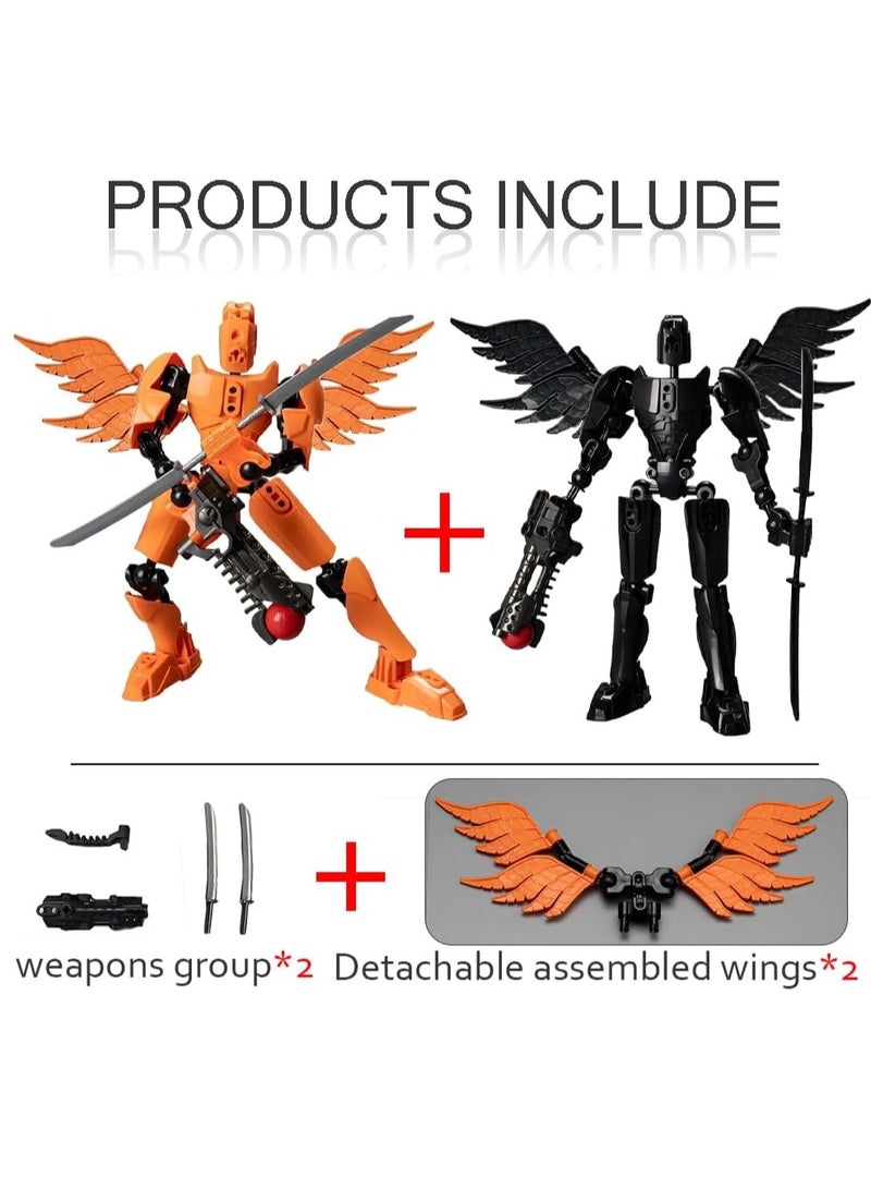 2PCS T13 Action Figure, 3D Printed 9-inch Multi-Jointed Action Figures T13, T13 Dummy Robot 3D Printed Multi-Jointed Movable Robo, Desktop Decorations for Game Lovers (Black and Orange)