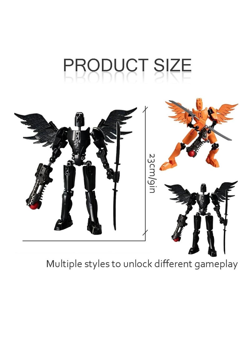 2PCS T13 Action Figure, 3D Printed 9-inch Multi-Jointed Action Figures T13, T13 Dummy Robot 3D Printed Multi-Jointed Movable Robo, Desktop Decorations for Game Lovers (Black and Orange)