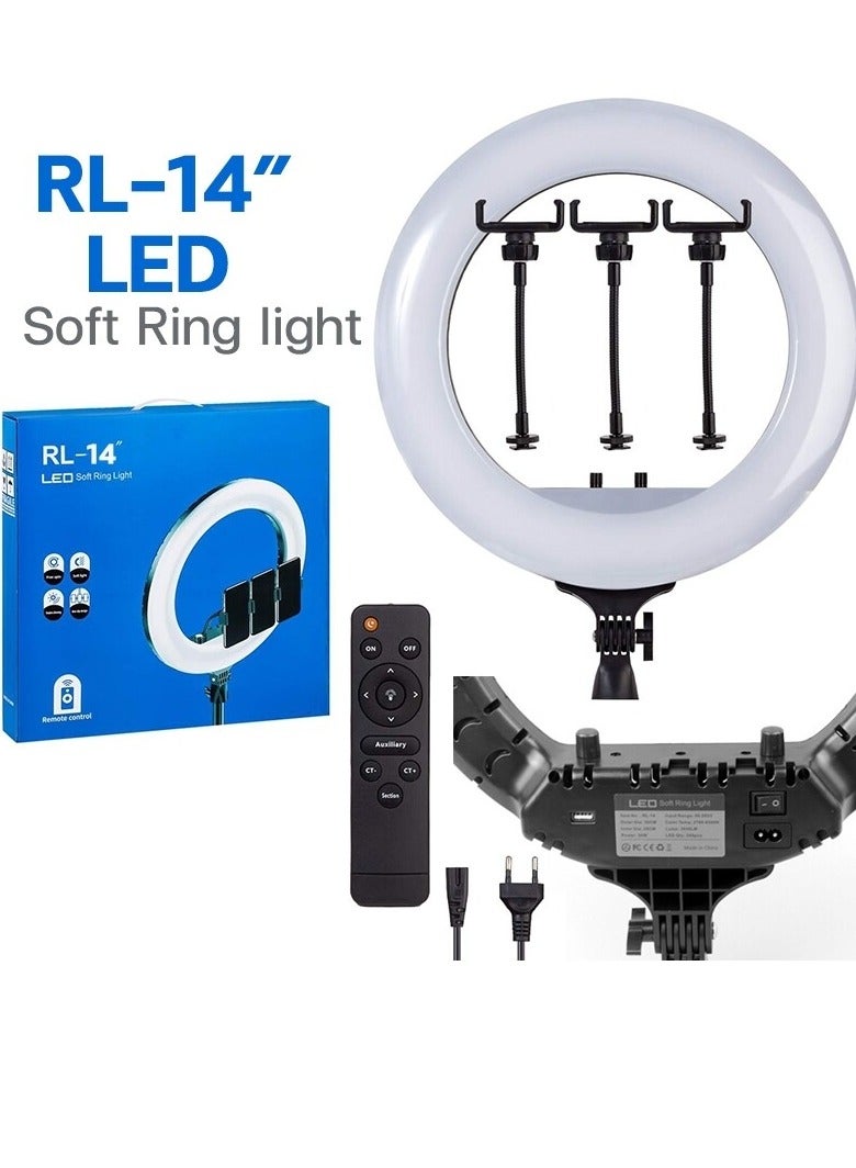 RL-14 LED Ring Light 14 Inch Soft Ring Light for Smartphones YouTube TikTok Videos with Tripod & 3 phone Holders