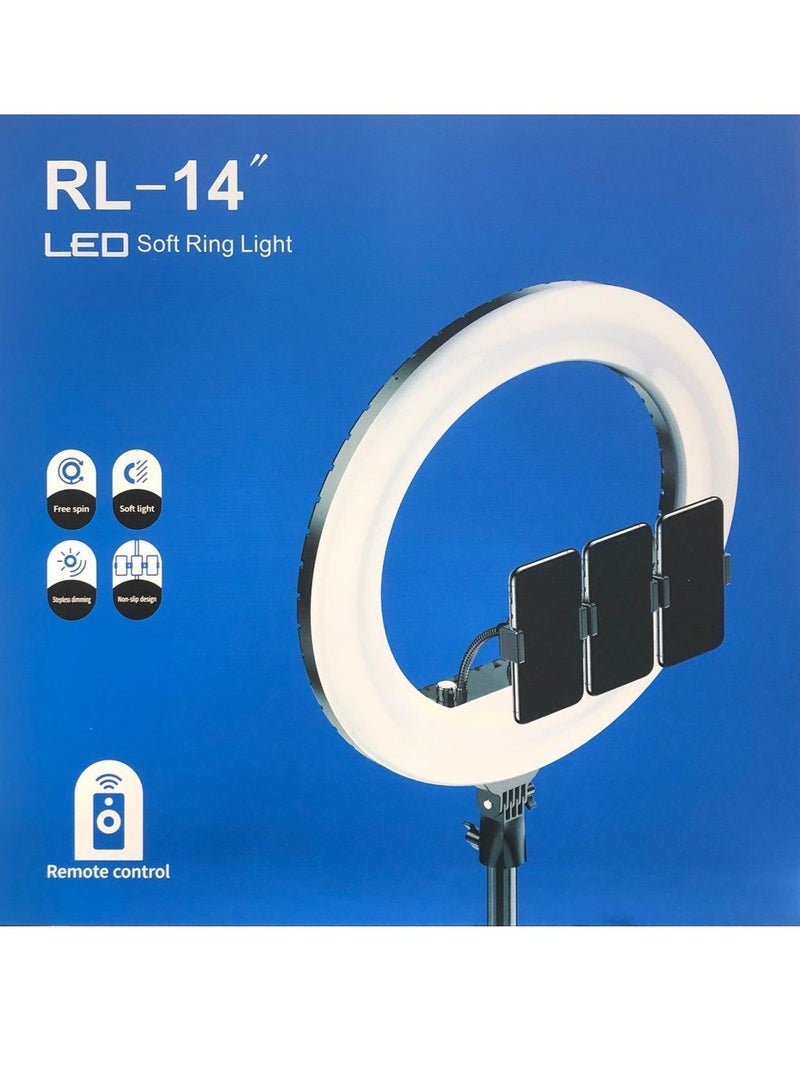 RL-14 LED Ring Light 14 Inch Soft Ring Light for Smartphones YouTube TikTok Videos with Tripod & 3 phone Holders