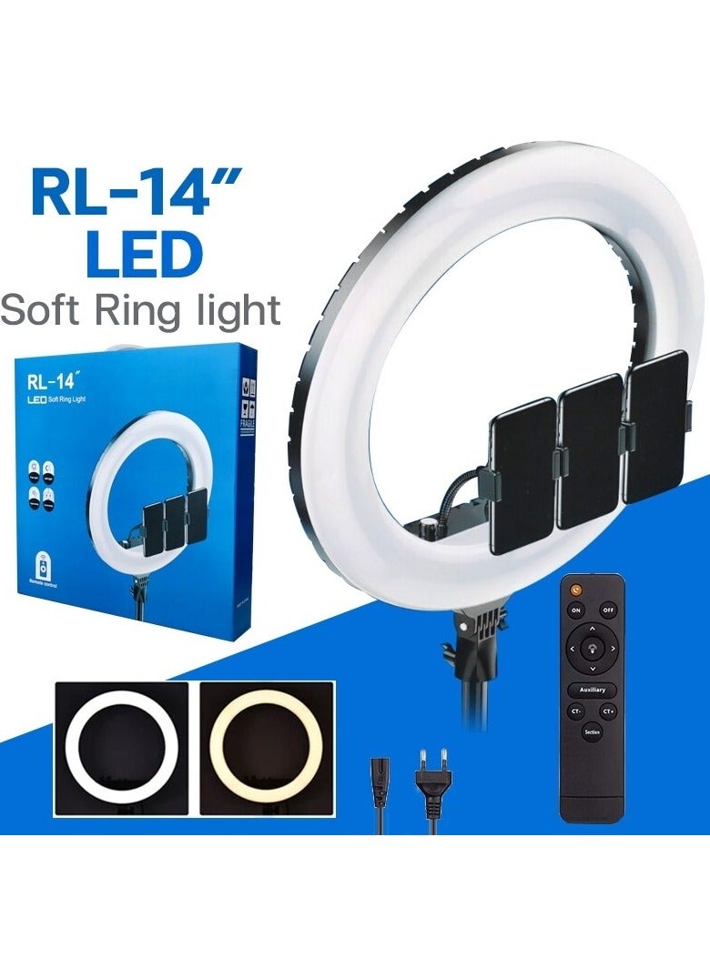 RL-14 LED Ring Light 14 Inch Soft Ring Light for Smartphones YouTube TikTok Videos with Tripod & 3 phone Holders